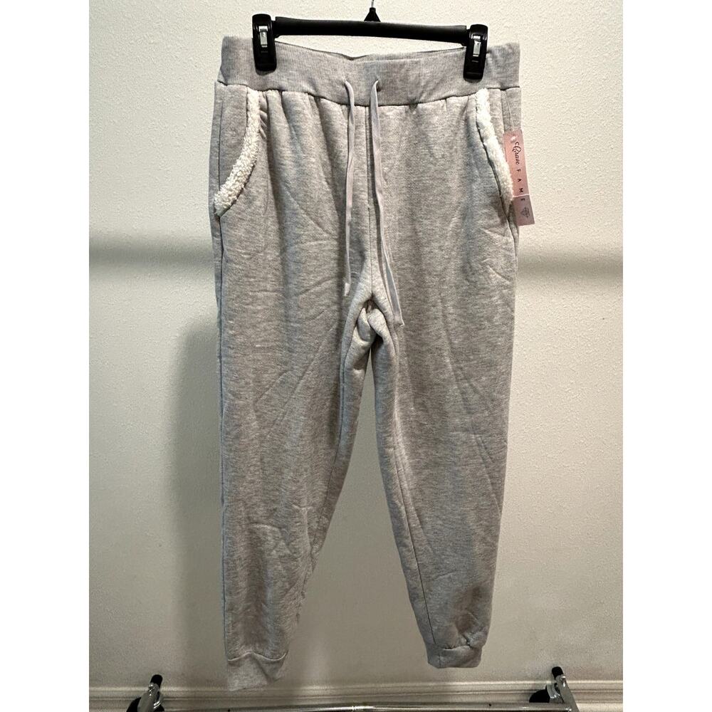 Crave Fame Juniors High-Rise Drawstring Pants Light Heather Grey Size Large NWT